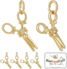 1 Box 10Pcs Scissors Charms 18K Gold Plated Cubic Zirconia Charms with Jump R...