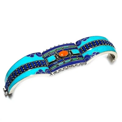 Manchette en lapis-lazuli corail turquoise bohème bijou ancien vintage... - Photo 1/4