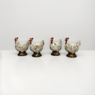 Vintage Egg Cup X4 Pair Hen Chicken Ceramic Very Good Condition hand painted