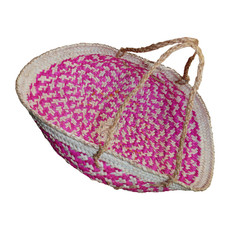 Vintage Large Handcrafted Woven Pink  Tan Flower Basket Spring Summer Basket