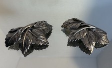 Vintage Musi Dress Shoe Clips Darkened Silver Cut Steel Leaf 3  