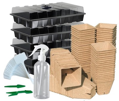 Starter Kit with 100 Peat Pots for Seedlings Starter Tray, 5 Plastic Growing ...