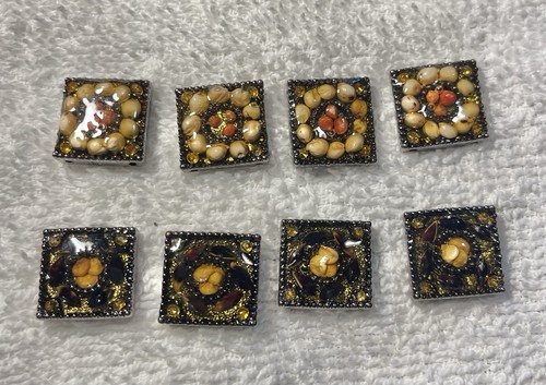 2 Hole Slider Beads Crystal Seeds Resin Covered Squares 8 Pc Lot Jewelry Craft
