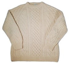 VTG Carraig Donn Aran Irish Cable Knit Wool Sweater Fisherman Cream Size 42