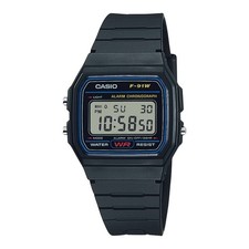 Casio F-91W Digital Watch Black Resin Strap Alarm Stopwatch LED - F-91W-1YER
