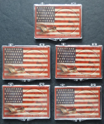 5 Edgar Marcus Silver Eagle Snaplock Case Coin Holder 2X3 Eagle and Flag