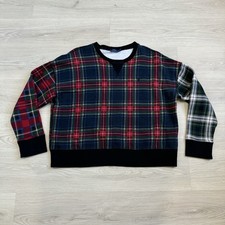 Women's XL Polo Ralph Lauren Red Green Tartan Plaid Fleece Sweatshirt Holiday