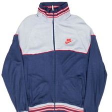 VINTAGE NIKE CLASSIC SWOOSH BLUE GREY FULL ZIP TRACKSUIT SWEATSHIRT 1980S XL