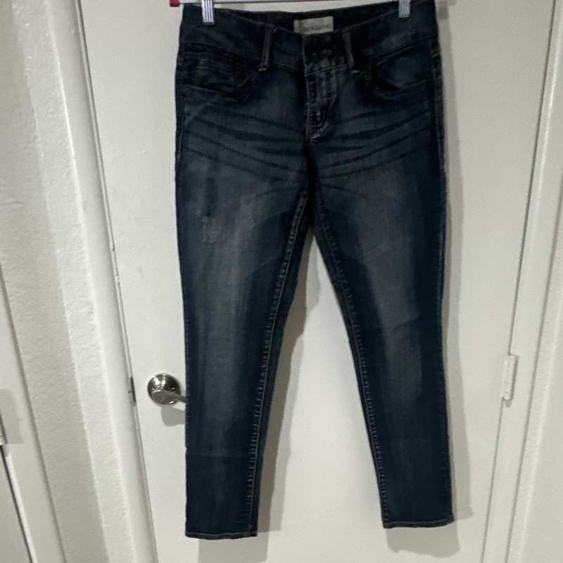 Rewind Girls Size 7 Dark Wash Blue Denim Skinny Jeans Button Closure Embroidered