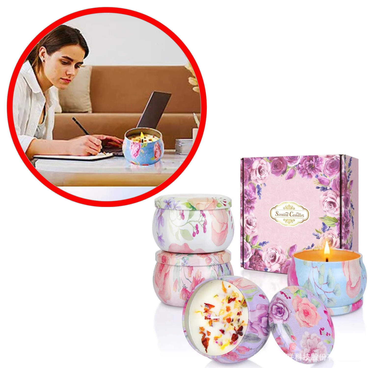 Lot 4 bougies parfumées cadeau coffret senteurs florales et cire de soja