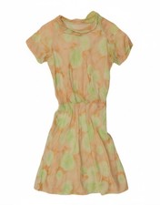 VINTAGE Womens A-Line Dress UK 10 Small Beige Floral BM29