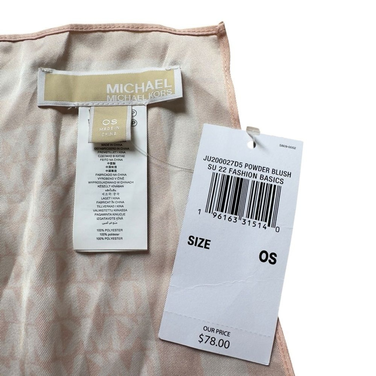 Michael Kors Powder Blush Logo Monogram Square Scarf Wrap Pink Beige OS NWT thumbnail 4