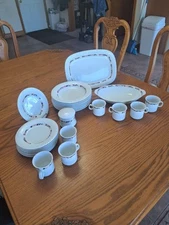 Lynn's Fine China Ruby Pattern 26 Piece Grouping Jasper Weave Rim Dinnerware