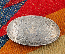 Vintage Sterling Silver Hand Engraved Frontier Buckles belt buckle