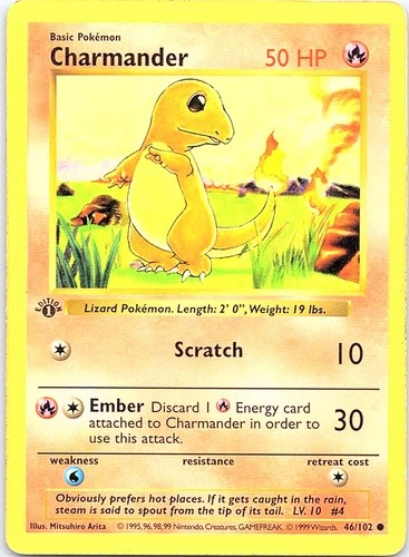 Charmander 046/102 1st Edition - Base Set (Shadowless) - MP