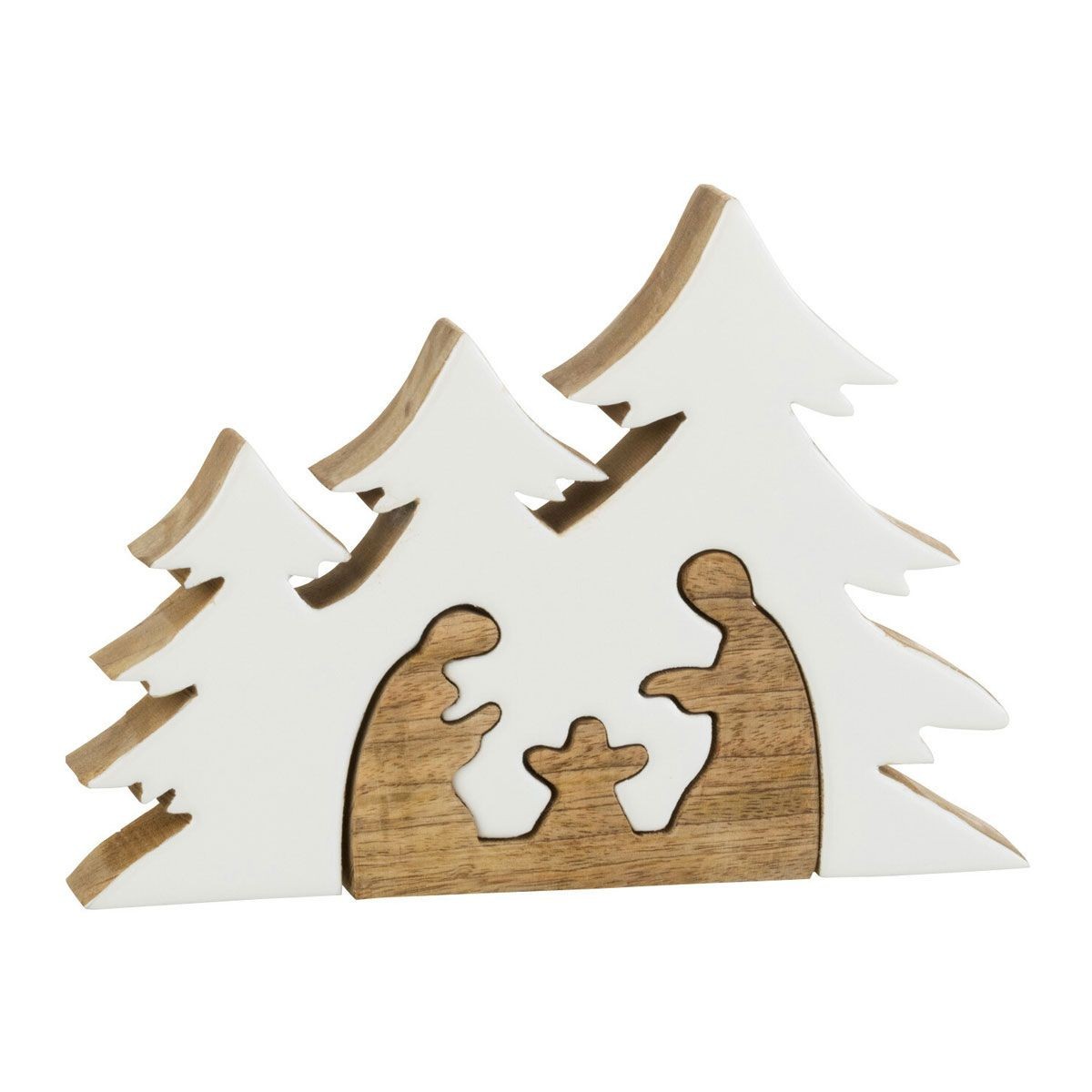 Crèche de Noël idée cadeau originale en bois puzzle 25cm blanc et naturel