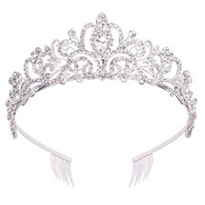 Silver Crystal Tiara Crown Headband Princess Elegant Crown with Combs