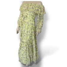 ASTR THE LABEL dress Kaylani yellow gray OFF the SHOULDER ruffles maxi M L **