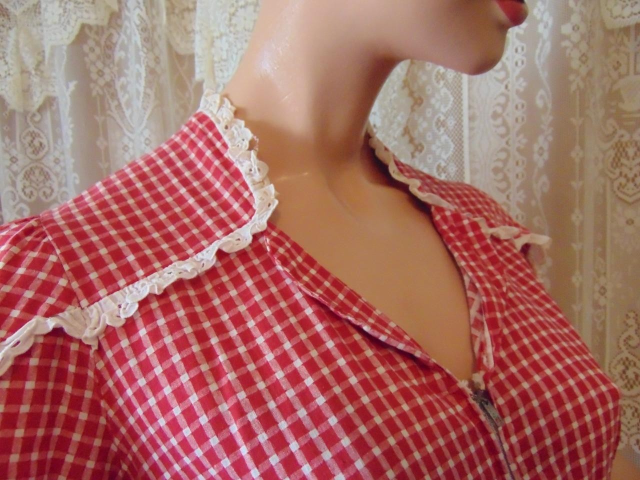 VTG 40s Princess Peggy Red Cotton Gingham House D… - image 3