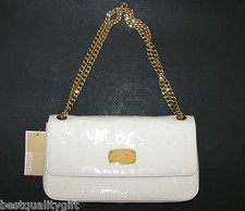 MICHAEL KORS JET SET GOLD TON CHAIN ITEM WHITE MIRROR METALLIC SHOULDER+HAND BAG