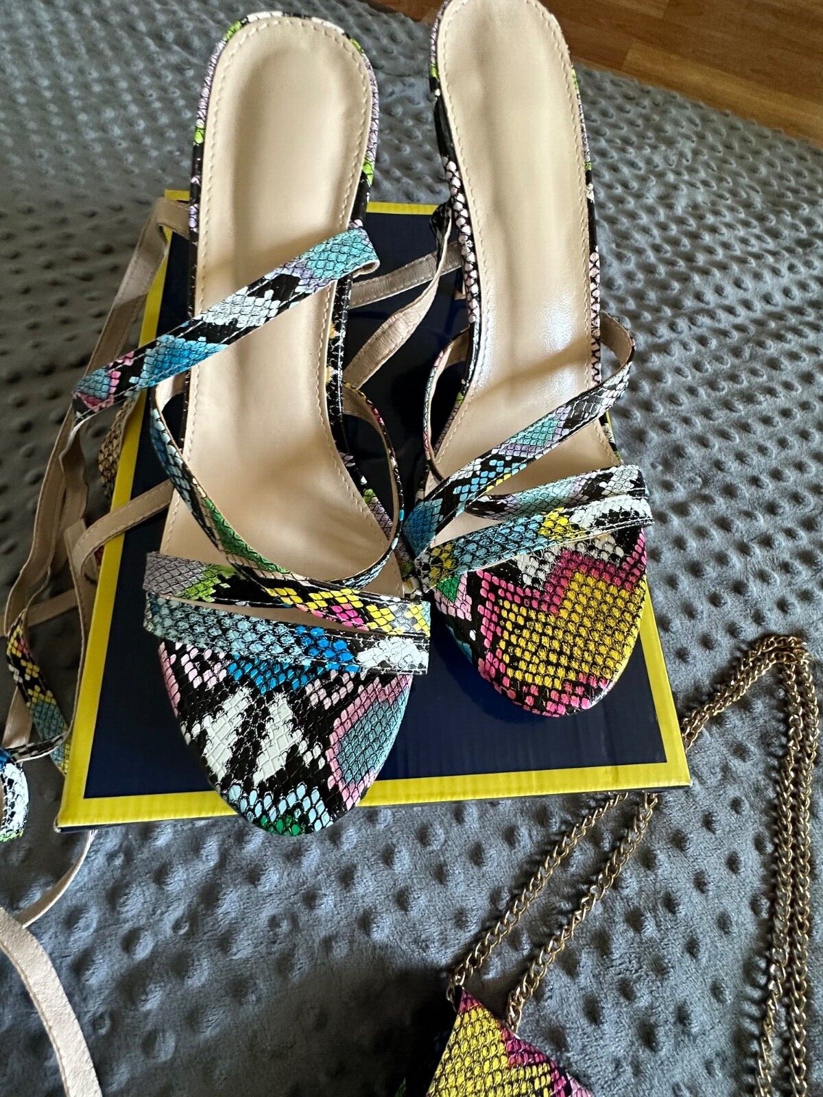 Snake Print Lace-Up Heels Colorful Comfortable Size 10 Women's Shoes