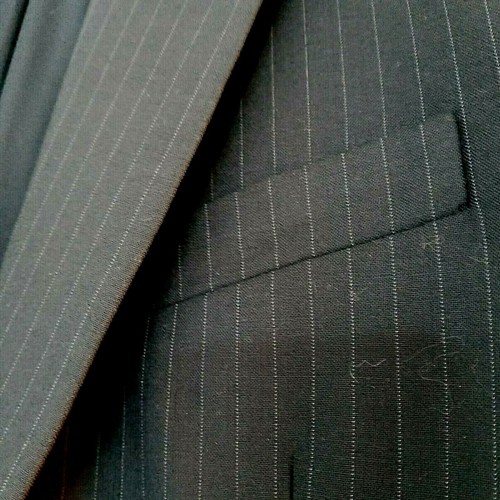 DKNY Black Pinstriped Wool Stretch Pantsuit Blazer 2 PC Set Size 12P & 10P - Picture 9 of 11
