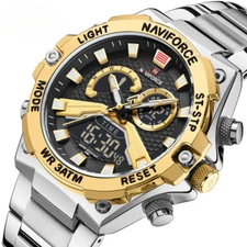 Men Military Fashion Quartz Luminous Dual Display Waterproof Male Digital Alarm