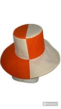 Vtg Abstract Hat Orange  Cream Cloth Unmarked