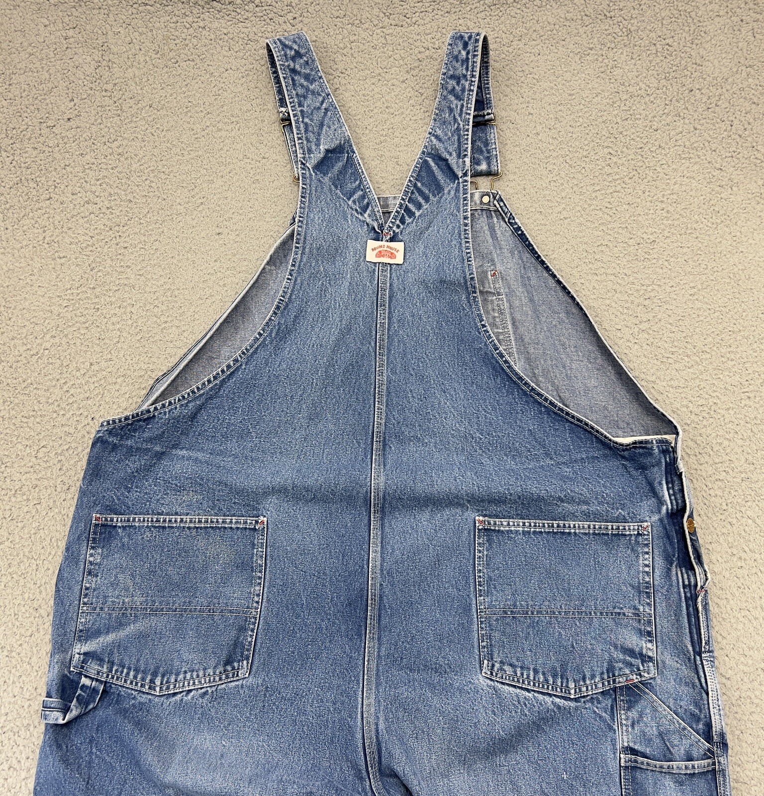 Vintage Roundhouse Bib Overalls Mens 54x32 Blue Denim Western Cowboy