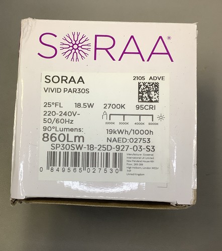 Soraa SP30SW-18-25D-927-03-S3 LED Vivid PAR30S Lightbulb (b42) - Picture 5 of 6