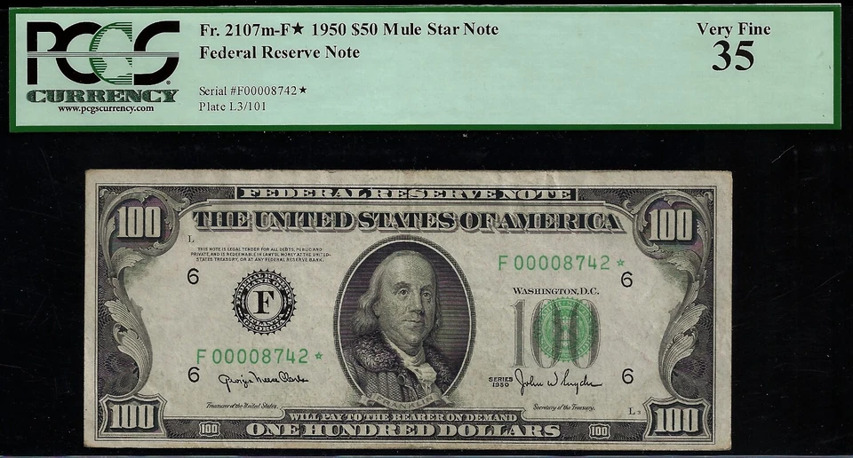 1950 $100 FRN Atlanta MULE star PCGS 35 Top Pop 1/0 Only Known Fr 2157-Fm* - Image 3 of 4