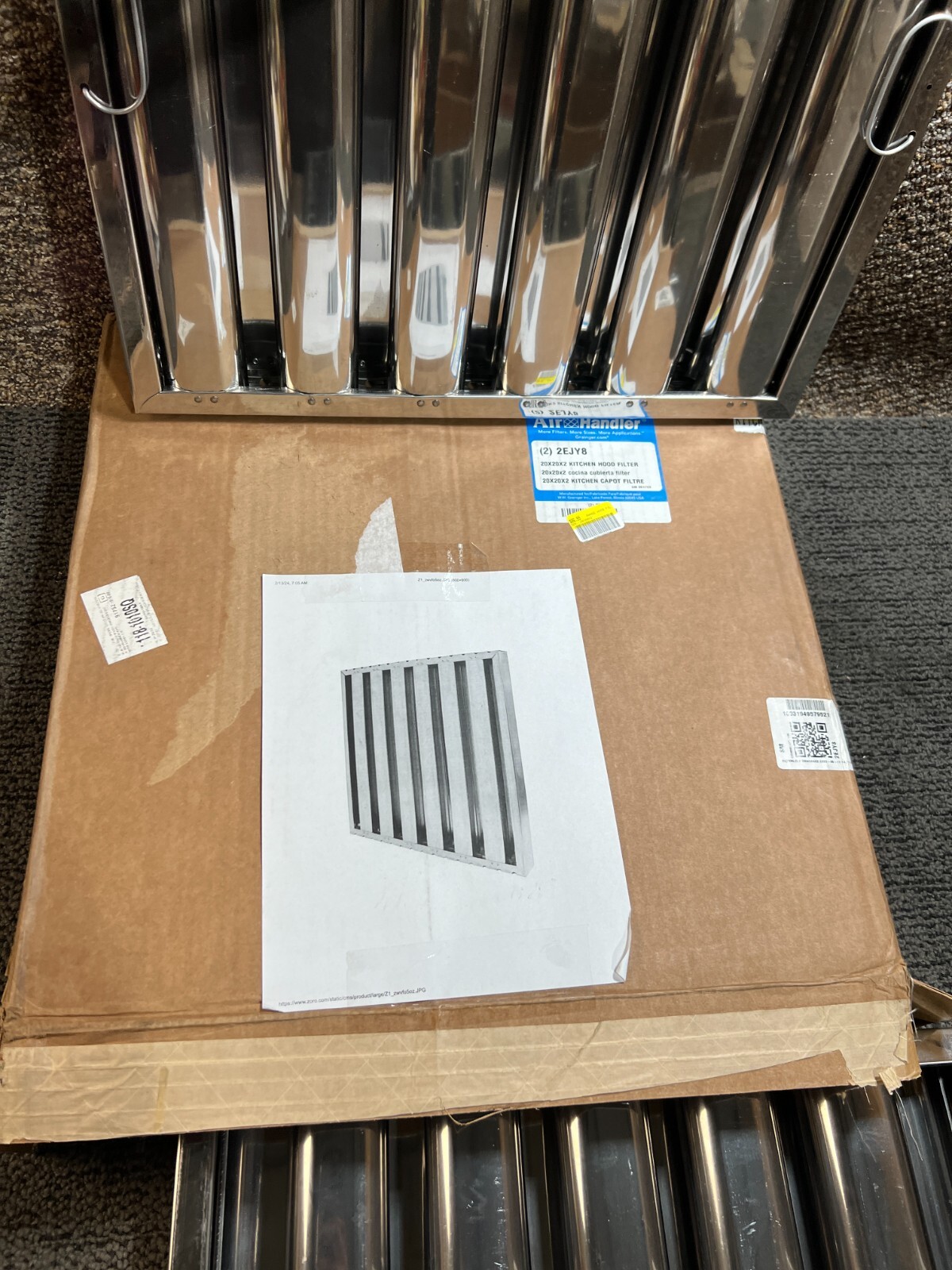 BOX OF 2 Air Handler 2EJY8 Range Hood Stainless Steel Filter 20X20x2"