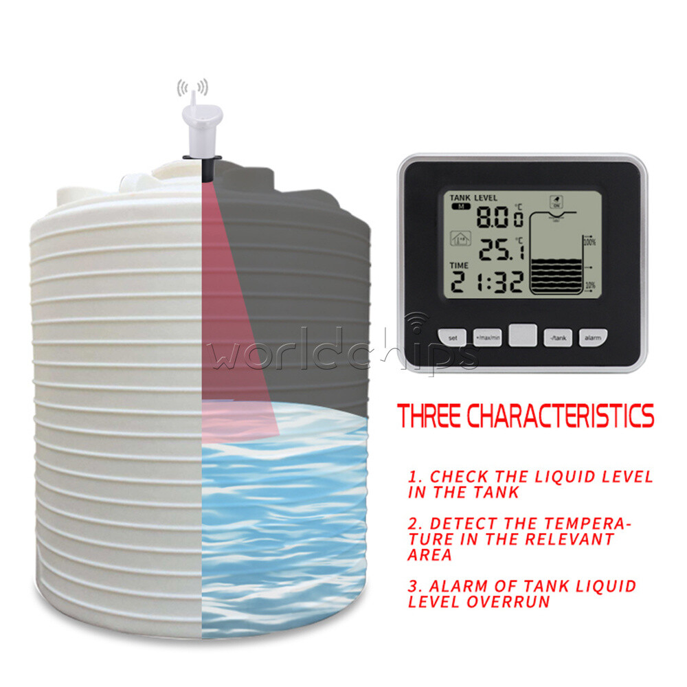 Ultrasone watertank vloeistofdieptemeter sensor met LCD-display
