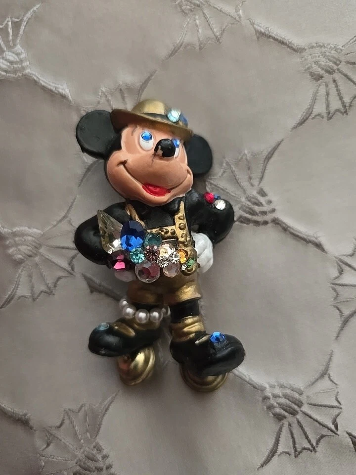 Anstecknadel Brosche Designer Disney Mickey Mouse Strasssteine Sammlerstück 1990