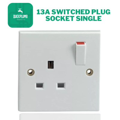 13A Switched Plug Socket Single Gang 1 Gang White UK Wall Socket 13 Amp ...