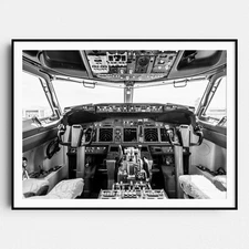 Boeing 737-800 Flight Deck vintage airplane aviation Wall Art Poster Print