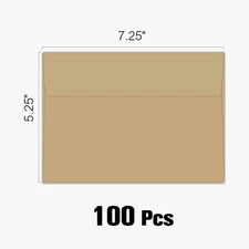 100 PK A7 Brown Kraft Invitation Envelopes 115gsm 80LB Paper Envelope 5.25x7.25"