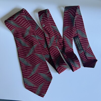 Georgio Armani Cravatte Vintage Silk Neck Tie Red Gold Grey Abstract Waves