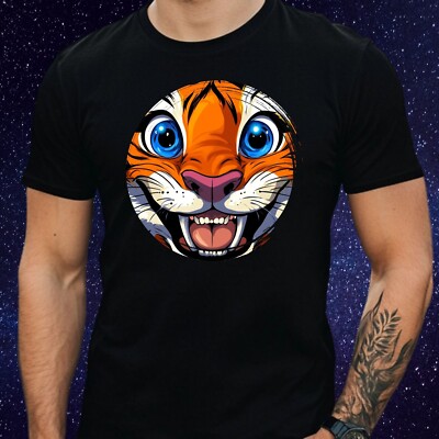 Mens Playful Animal Face Motif Cotton T-Shirt Size XS to 5XL