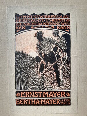 RARE! Franz Hein 1863-1927 Man with Scythe and Death EXLIBRIS Ernst Mayer Bertha
