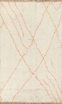 Ivory/ Orange Geometric Moroccan Oriental Area Rug Hand-knotted Wool Carpet 5x8