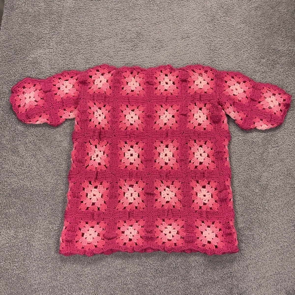 Handmade Crochet Granny Square Sweater Womens Medium Pink Boho