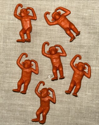 6 Large Plastic Orange Monkeys Miniatures Fairy Garden Zoo Animals  Dollhouse