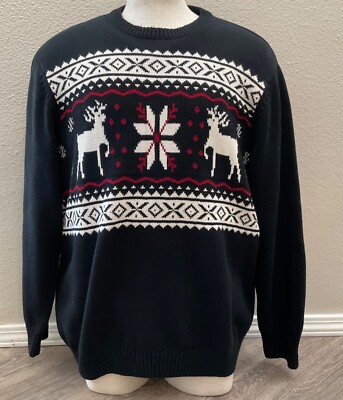 Christmas Sweater Sz XXL Mens Dockers Cotton Knit Crewneck Elk Deer Reindeer