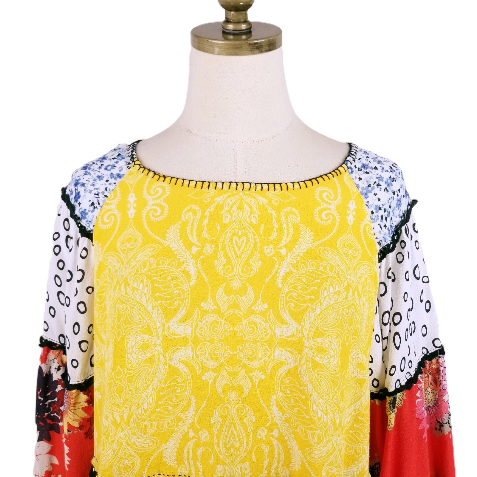 John Mark Patchwork Peasant Blouse Size M Multico… - image 4