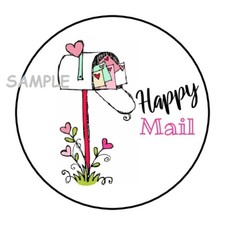 30 HAPPY MAIL ENVELOPE SEALS LABELS STICKERS 1.5" ROUND LETTERS HEARTS GIFTS