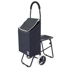 dbest products Trolley Dolly with Seat Sport, Black Shopping Grocery Foldable...