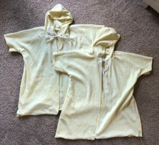 Vtg 2 Unisex Baby Toddler Yellow Hooded Terry Cloth Bath Robe Ribbon Tie Towel