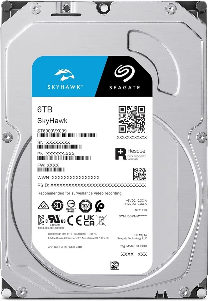 Seagate SkyHawk 6TB Hard Disk 3.5" Videosorveglianza HD SATA 5400RPM ST6000VX009