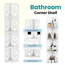 White Corner Shelves Free Standing Shelf Floor Storage Unit for Bathroom 4 Tiers
